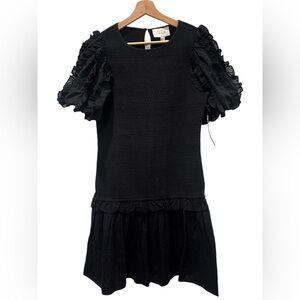 NWT Cleobella Colette Black Organic Cotton Smocked Puff Sleeve Mini Dress Med